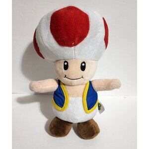 Super Mario Nintendo Toad Mushroom Sewn Eyes Plush 2020 10"